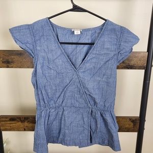 J. by J Crew Peplum blue flutter sleeve chambray wrap top size 0